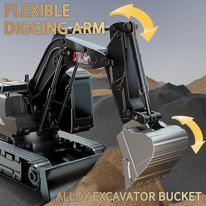 Remote Control Excavator for Boys 4-7, RC Excavator for Kids, 27 MHz Construction Trucks Vehicles Toys for Toddlers 1-3 3-5 4-7 with Metal Shovel and Light Birthday Boys Gifts