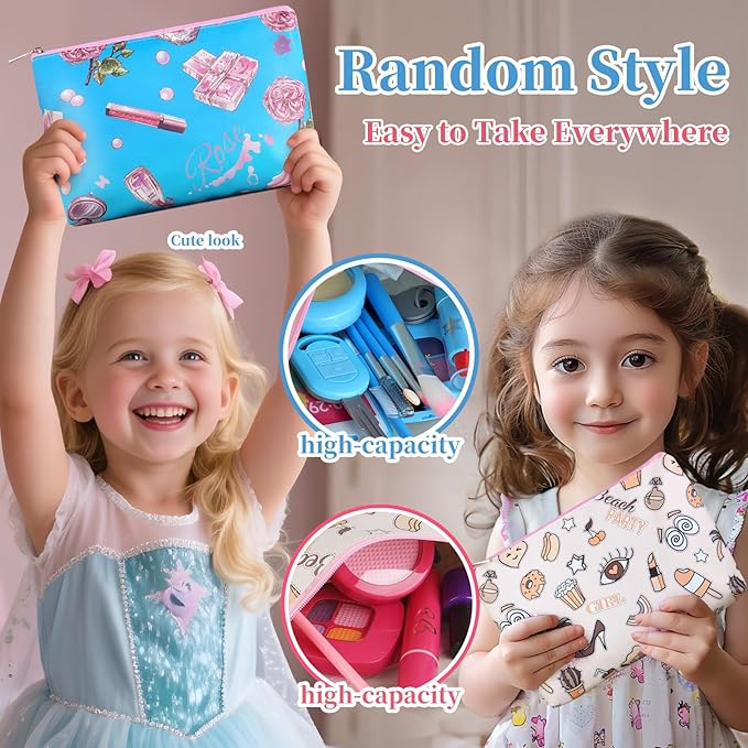 Pretend Makeup Kit for Kids 3-5, Blue or Beige Fake Makeup Set for Toddlers Girls, Play Makeup Gifts for Little Girls Age 3 4 5 6 7 Year Old, Make Up Toys Birthday (Random Style)
