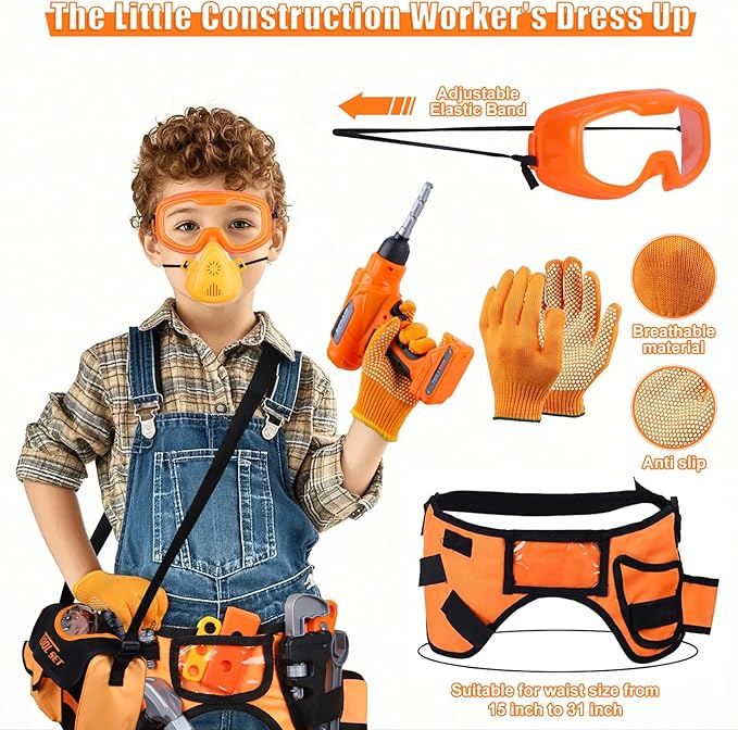 Kids Tool Set,MAGIC4U 52PCS Toddler Tool Set with Electric Drill Toy & Kids Tape Measure, Pretend Play Construction Toys Costume with Tool Belt for Boy Girls Age 3-8