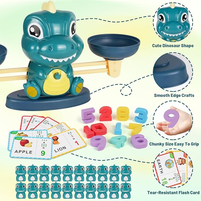 Dinosaur Balance Toy for Kids – Montessori Math Game and Counting Tool for Preschool Learning, Educational Activity Set for 3 Year Old and Up, Cool Classroom Must-Have