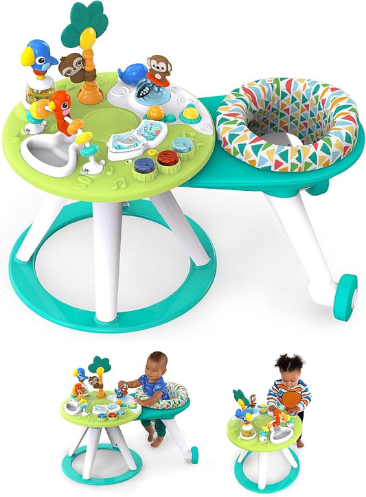 Bright Starts Around We Go 2-in-1 Baby Walker, Discovery Activity Center and Table, Tropic Cool, Ages 6 Months+