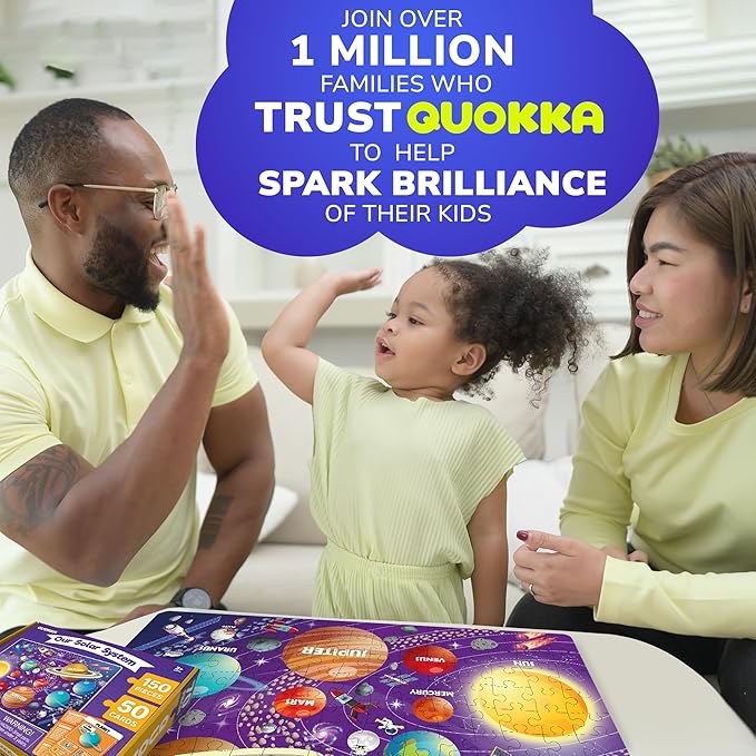 QUOKKA Puzzles for Kids Ages 8-10 - 150 Pcs Jigsaw Puzzles for 6-8 Year Olds - 400+ Facts on 50 Double-Sided Flashcards - Learn Space Education Activity Gift - Shaped Puzzle for Toddlers 4-6