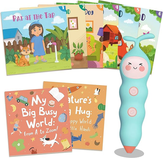 QuTZ Talking Pen Book Set, Learn to Read Sound Books, 8 Tap to Read Audio Books, 600+ Words & Fun Facts, 6 Phonics Story Telling Books, 700+ Interactive Games, Eletronic Educational Toy for Kids 3+