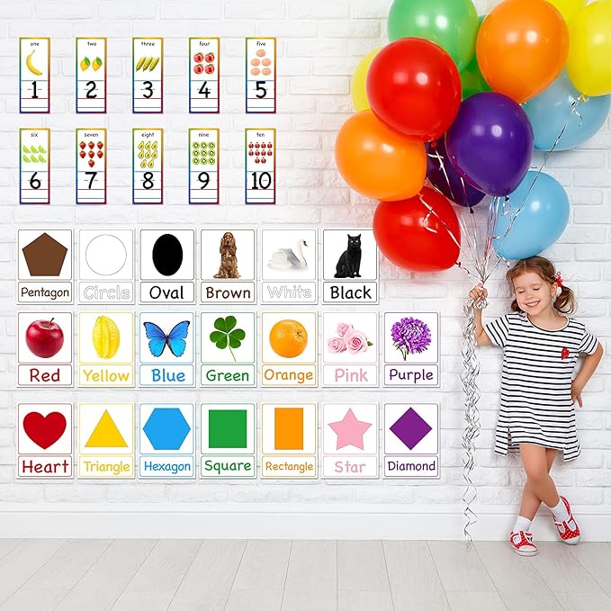 Yisong 56 Pieces Alphabet and Number Bulletin Board Set Educational Bulletin Board Cards Early Learning Colors Shapes Cards Manuscript Alphabet Number Posters for Kindergarten Classroom Decorations