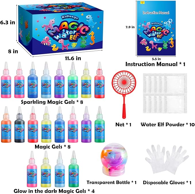 Aqua Fairy Water Gel Kit for Kids, Magic Water Elf Toy Kit with 20 Colors Magic Gel, Aqua Fairy kit with 24 Shape Molds, Crate Your Own Magic Elf Kits Water Pets Craft Kits for Kids