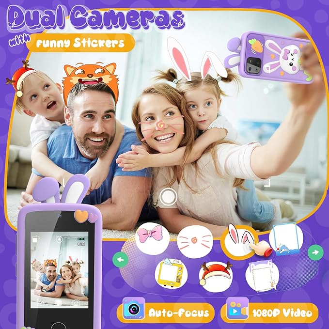 Luyiilo Kids Smart Phone Toys for Girls,Easter Gift for Kids Toys for 3-9 Girls Mini Smart Phone Toys with 2.8" Touchscreen 16 Learning Games Dual Camera Music Player, 8G SD Card