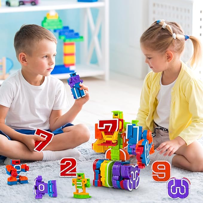 Lydaz Number Bots Robot Toys for Kids 3-5, STEM Learning Educational Math Toy with Number Blocks, Preschool Autism Sensory Toys for Toddlers 2-5, Christmas Birthday Gifts for Boys & Girls (10 pcs)