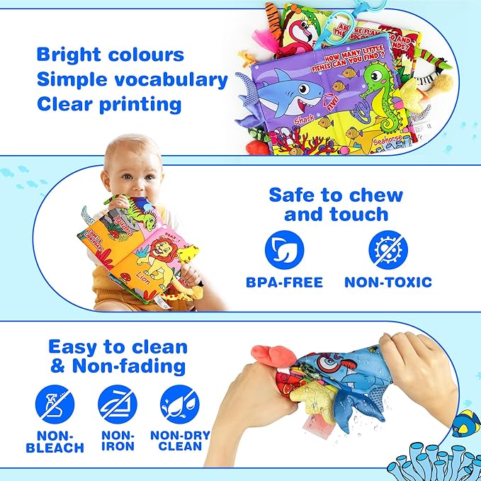 Vanmor Soft Baby Books for 0-18 Month Olds – 2PCS Crinkle Cloth Books with Forest & Ocean Themes, Tummy Time Toys for Infants, Sensory Toys for Babies, Stocking Suffer for Baby