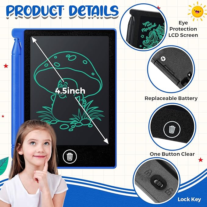 32 Pieces Mini LCD Writing Tablet 4.5 Inch Educational Toys Learning Writing Pad Erasable Drawing Pad Reusable Learning Toy Gift Preschool Art Toys for Girls Boys Birthday Favor (Plain Colors)