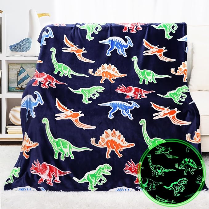 Dinosaur Blanket for Boys Glow in The Dark Dino Blanket Dinosaur Toys for Teen Boy Gifts Dino Room Decor 40"x50"