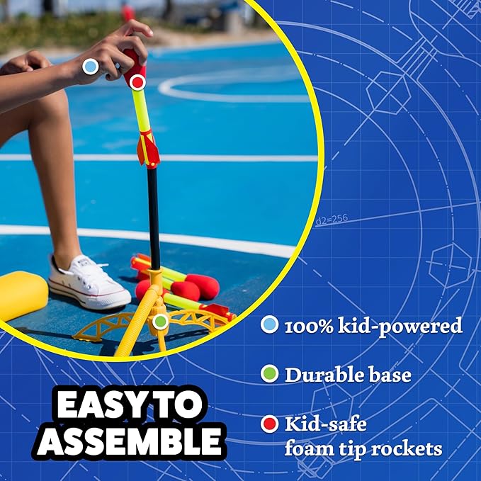 Stomp Rocket Ultra Rocket Launcher for Kids, 4 Rockets - Fun Backyard & Outdoor Kids Toys Gifts for Boys & Girls - High Flying Toy Foam Blaster Set - Multi-Player Adjustable Launch Stand
