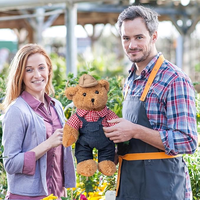 HollyHOME Farmer Stuffed Animal Teddy Bear Soft Plush Toy with Farmer Uniform Unique Toy Gifts for Kids and Farmers Holiday Birthday Valentine 16 inches