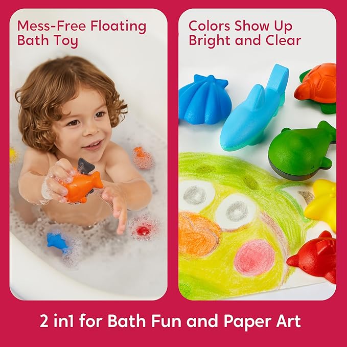 SYNCFUN 100% Pure Large Beeswax Crayons, Bath Crayons Bath Toy for Kids, Easy to Hold & Mold Free Bathtub Toys for Shower, Toddler Art Supplies, Gift for Christmas (Ocean Theme, 12 Colors)