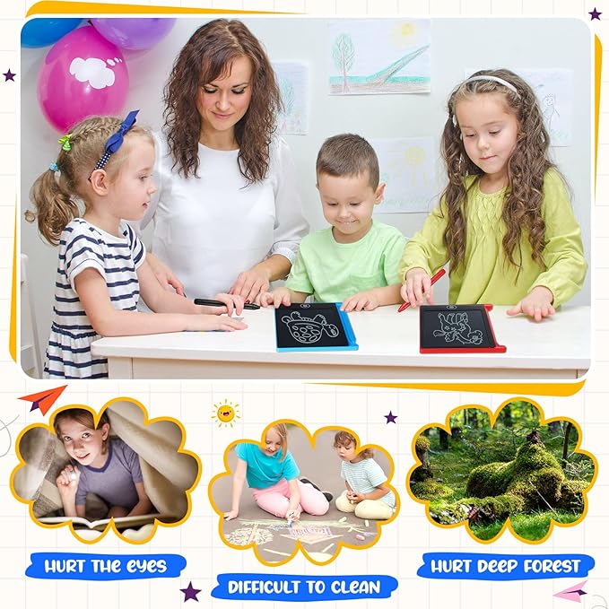 Nezyo 16 Pieces 4.5 Inch Mini LCD Writing Tablet for Kids Electronic Doodle Board Colorful Drawing Tablet Bulk Erasable Writing Pad Reusable Learning Gift for Girls Boys Party Favor(Mix Colors)