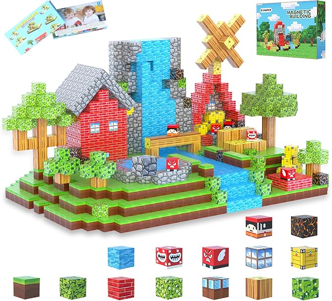 176 PCS Magnetic Blocks for Kids Ages 4-8, STEM Building Toys for 3+ Year Old Boys Girls, Magnetic Tiles Stacking Blocks Educational Preschool Toys Birthday Gifts