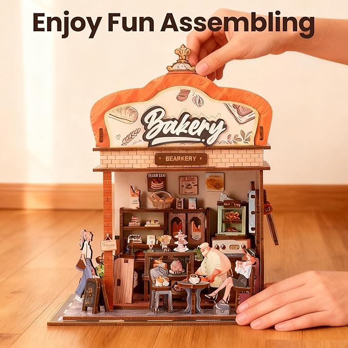 Book Nook Kit - DIY Miniature House Kit for Adults, Dollhouse Booknook Tiny House Bookshelf Decor 3D Wooden Puzzle Street Model, Ideal Gift for Book Lovers, Family, Friends (Bakery)