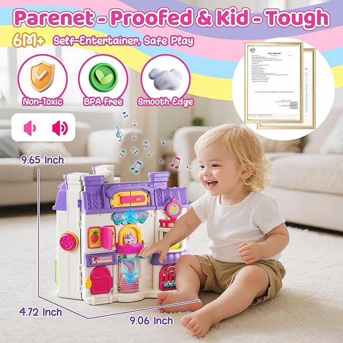 Busy Board for 1 Year Old Girl Gifts, Montessori Toys for 1 2 Year Old - 56+ Activities Bilingual Music Learning Sensory Toys for Toddlers 1-3 - Birthday Gift for 1+ Year Old Girl Boy