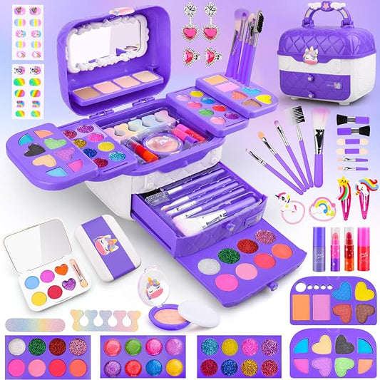80 in 1 Kids Makeup Set, Washable Kids Makeup Sets Girls Toys, Pretend Play Toy for Dress Up with Toy Case Christmas & Birthday Gifts for Girls Age 3-12 Kids Toddlers, Purple