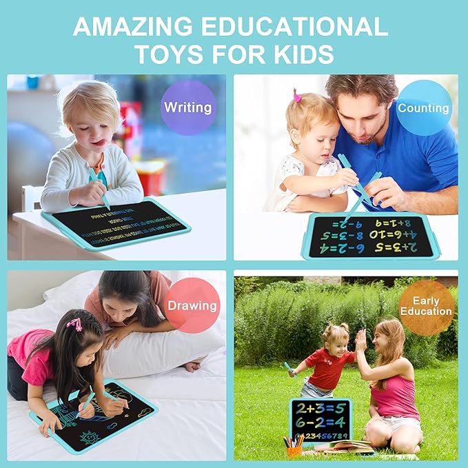 FLUESTON LCD Writing Tablet, Doodle Board Toys Gifts for 3-8 Year Old Girls Boys, 15 Inch Colorful Electronic Board Drawing Pad for Kids, Gifts for Toddler Educational Learning Travel Christmas, Blue