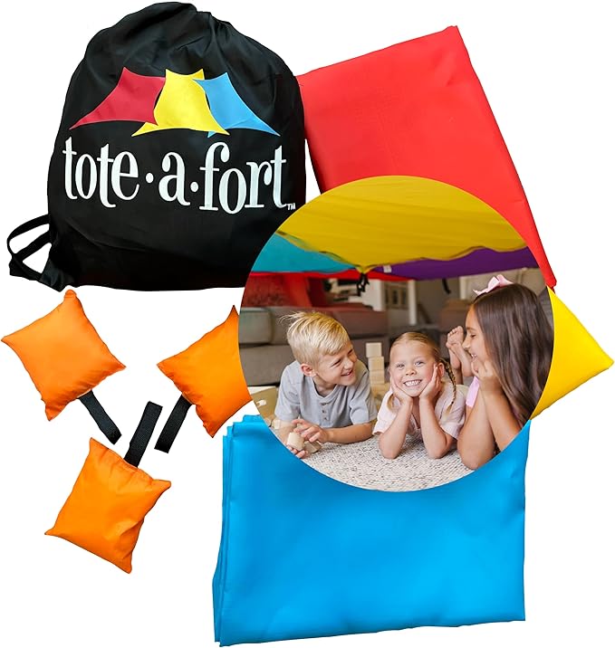 Tote a Fort Original Blanket Fort Building Kit for Kids, 3 Blanket TOTEAFORT Toy, Make a Portable Playhouse, Play Tent Boy and Girl Indoor Outdoor Build Set, STEM Children Toy, Ages 4, 8, 12 +