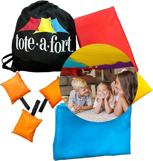 Tote a Fort Original Blanket Fort Building Kit for Kids, 3 Blanket TOTEAFORT Toy, Make a Portable Playhouse, Play Tent Boy and Girl Indoor Outdoor Build Set, STEM Children Toy, Ages 4, 8, 12 +