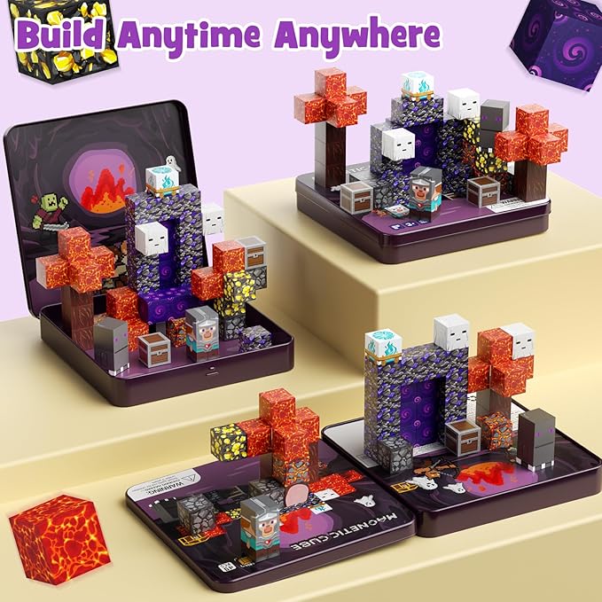 Mini Magnetic Blocks, Magnetic Cubes Game with Iron Box 49 PCS Magnet Tiles Building Blocks Toddler Toy STEM Sensory Outdoor Creative Kids Travel Toys for 3+ Year Old