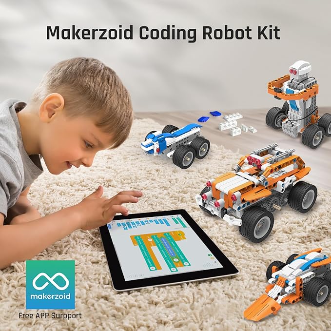 makerzoid STEM Coding Robot Kits for Kids Ages 6+, 26-in-1 Educational Programmable Scratch Coding Robotics Kit, APP RC Robot Car Birthday Children's Day Gift for Boy Girls(400+ Pcs)
