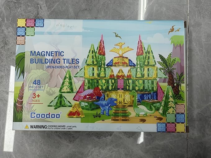 Coodoo Dinosaur Toys Magnetic Tiles - Magnet Building Blocks for Toddler Kids Toys STEM Sensory Outdoor Toy for 3+ Year Old Boys and Girls, Dinosaur World Creative Games Kids
