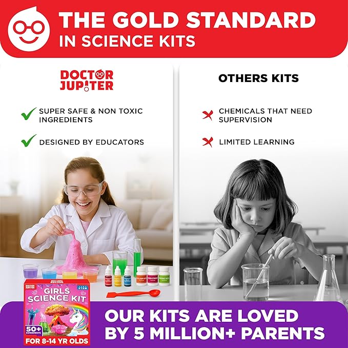 Doctor Jupiter Girls' Science Kit, Chemistry Set for Kids Ages 8-10-12-14 Ideas for 8,9,10+ Year Old Girls | STEM Toy Kit with 50+ Experiments | Learning & Educational Projects