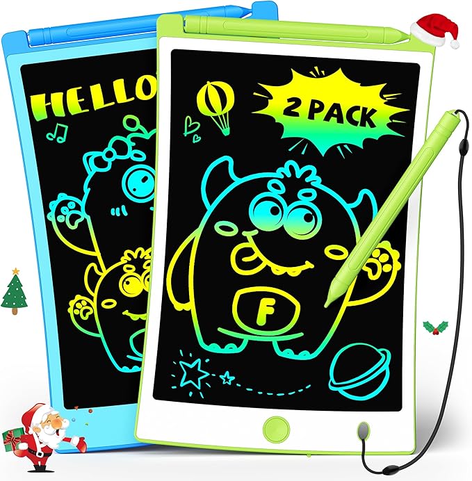 TEKFUN 2 Pack LCD Writing Tablet with Pen Cord, 8.5in Erasable Doodle Board Mess Free Drawing Pad for Kids, Car Trip Educational Toys Birthday for 3 4 5 6 7 Girls Boys (Blue*Green)