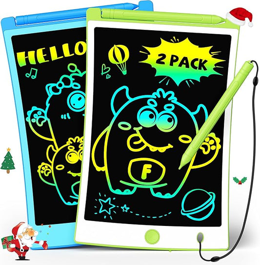 TEKFUN 2 Pack LCD Writing Tablet with Pen Cord, 8.5in Erasable Doodle Board Mess Free Drawing Pad for Kids, Car Trip Educational Toys Birthday for 3 4 5 6 7 Girls Boys (Blue*Green)