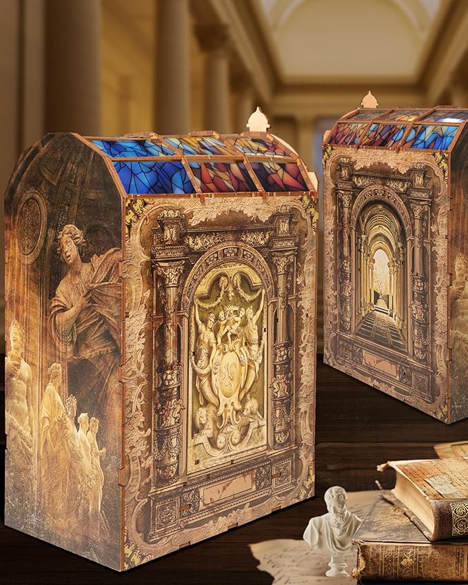 Quanquer DIY Book Nook Kit：DIY Dollhouse Booknook with LED Light - 3D Wooden Puzzle Miniature House Kits - Creative DIY Crafts for Adults - Bookshelf Insert Decor - Gifts Friends Festival(Museum)