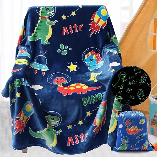 SALIMAH Glow in The Dark Blanket Dinosaur Gifts for Girls, Toys for Girls Boys Age 2 3 4 5 6 7 8 9 10 Year Old, Soft Kids Blankets Gifts for Grandkids Teens for Christmas Birthday, 50"x60"