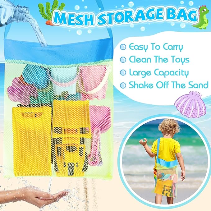 Beach Toys, 35Pcs Sand Toys with 3 Construction Vehicles, 3 Collapsible Beach Bucket, Sand Castle Building Kit, Sand Molds, Shovel Set, Mesh Bag, Travel Toys for Toddlers Kids Boys Girls