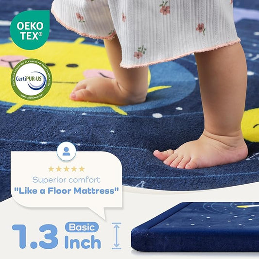1.3" Thick Educational Baby Floor Play Mat 79x158, Basic Padded Memory Foam Kids Mat, Extra Large Non-Slip Plush Playmat for Nursery Playroom Classroom (Planet)
