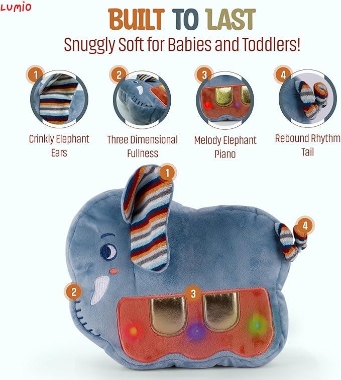 Lumio Interactive Musical Plush Toy with Lights and Sounds - Sensory Toy for 3 6 9 12-18 Months and up, Perfect for Tummy Time Rhythm Learning (Drum)