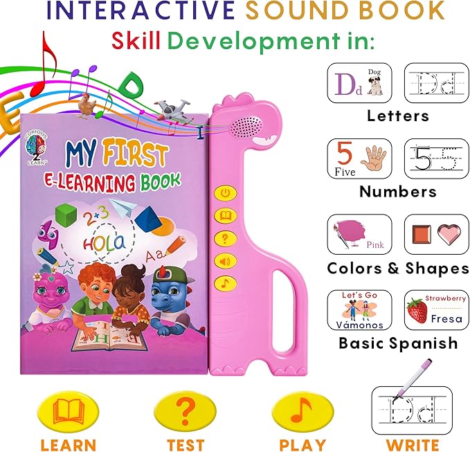ABC Learning Sound Book for Toddlers 3–5 – Interactive Busy Book with English & Spanish, Alphabet, Counting, Music & Tracing Activities, Montessori Educational Toy, Holiday for Kids