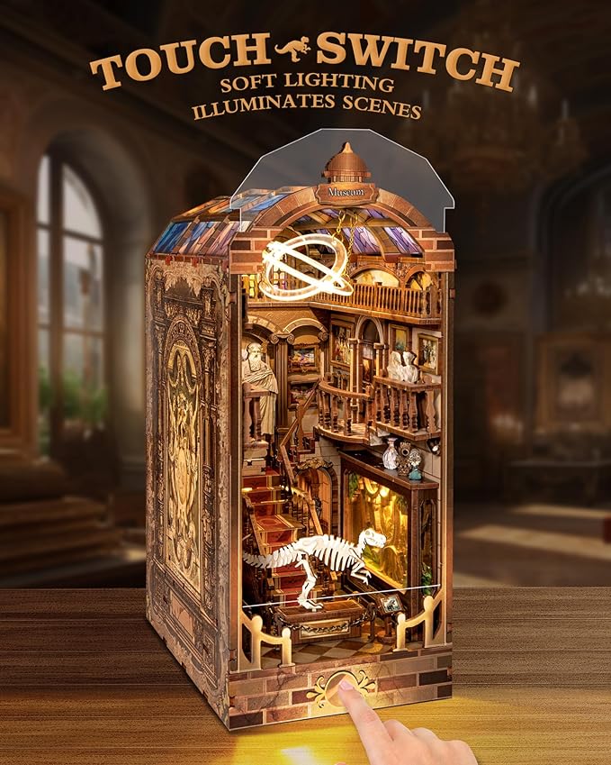 Quanquer DIY Book Nook Kit：DIY Dollhouse Booknook with LED Light - 3D Wooden Puzzle Miniature House Kits - Creative DIY Crafts for Adults - Bookshelf Insert Decor - Gifts Friends Festival(Museum)