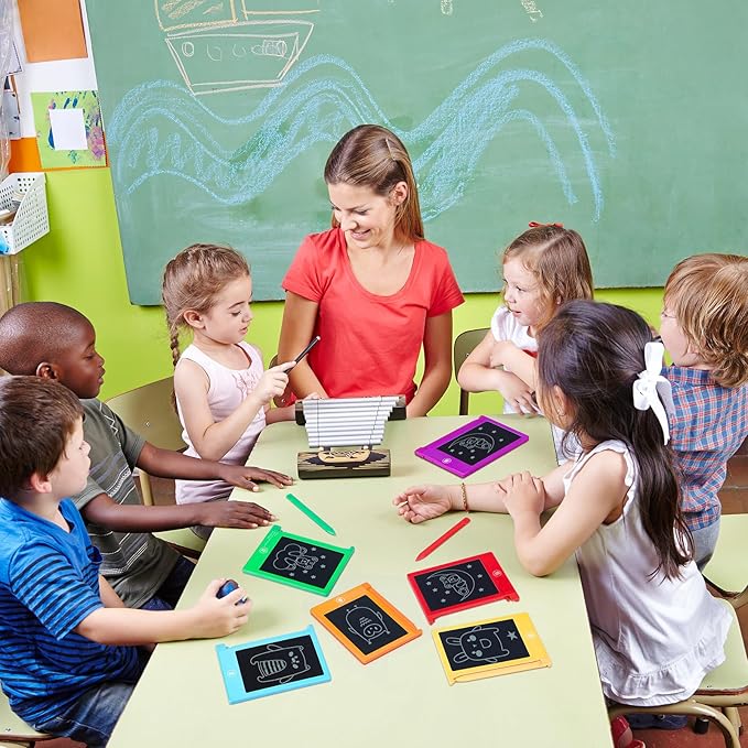 Nezyo 16 Pieces 4.5 Inch Mini LCD Writing Tablet for Kids Electronic Doodle Board Colorful Drawing Tablet Bulk Erasable Writing Pad Reusable Learning Gift for Girls Boys Party Favor (6 Colors)