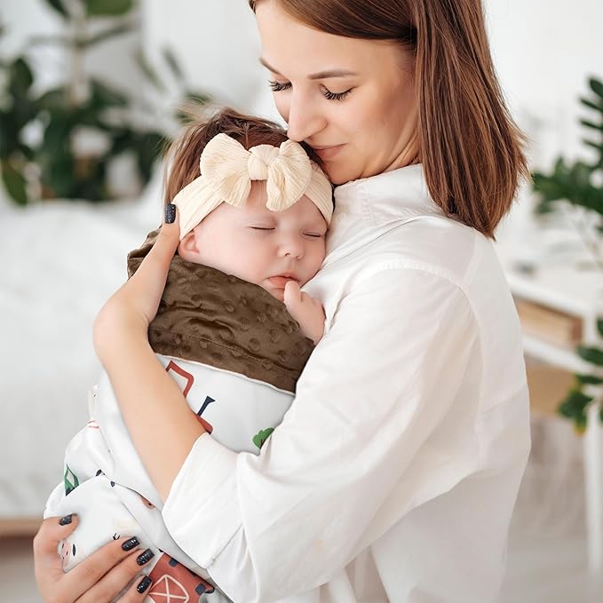 Baby Blanket for Boys Girls, 30x40 Inch Soft Lightweight Minky Dot Blanket with Farm Animals, Double-Layer Dotted Backing for Infant Toddler Nursery Crib, Sensory Security Blanket