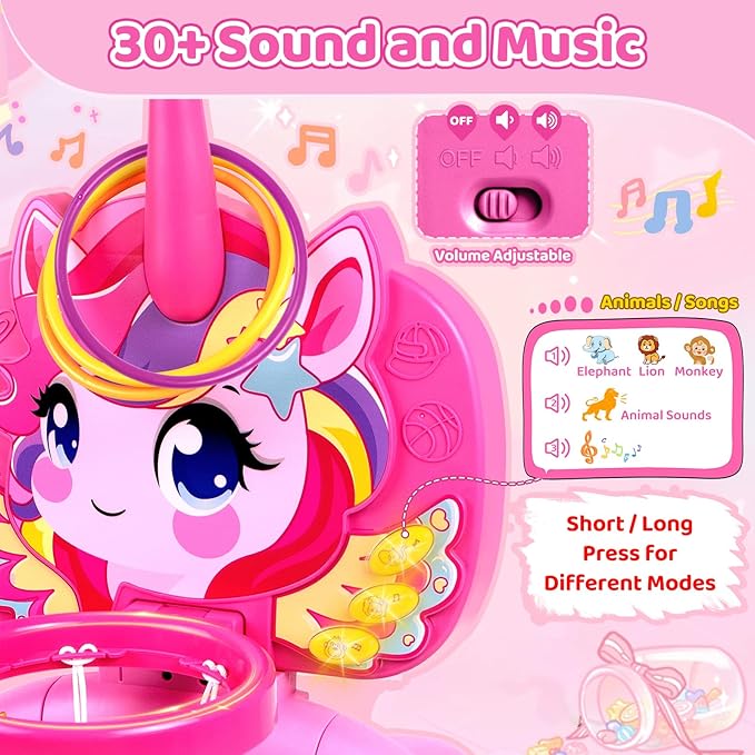 Marstone Toys for 1 Year Old Girl Gifts: Toddler Basketball Hoop and Soccer Goal with Sound and Music, Educational Sport Toys for Kids 1-3, 1st First 12-18 Month Birthday Present