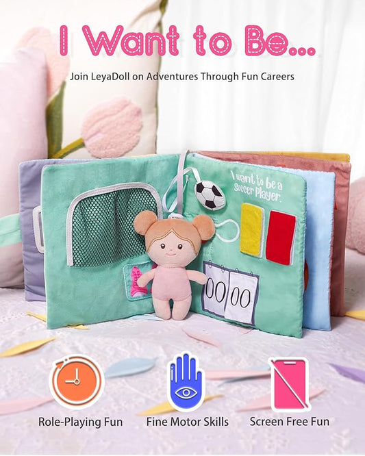 LeyaDoll Interactive Sensory Soft Cloth Book, Educational Crinkle Quiet Activity Busy Book for Babies,Toddler Travel Toy Gift for Boys and Girls (I Want to Be)