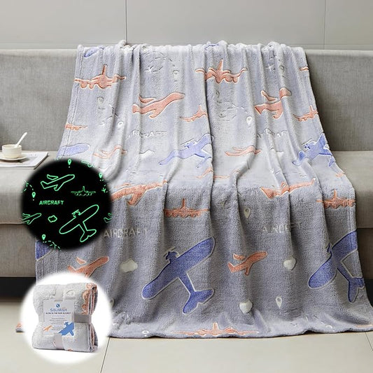 SALIMAH Glow in The Dark Blanket Airplanes Gifts for Boys Girls,Toys for Girls Boys Age 2 3 4 5 6 7 8 9 10 Year Old, Soft Kids Blankets Gifts for Grandkids Teens for Christmas Birthday, 50"x60"