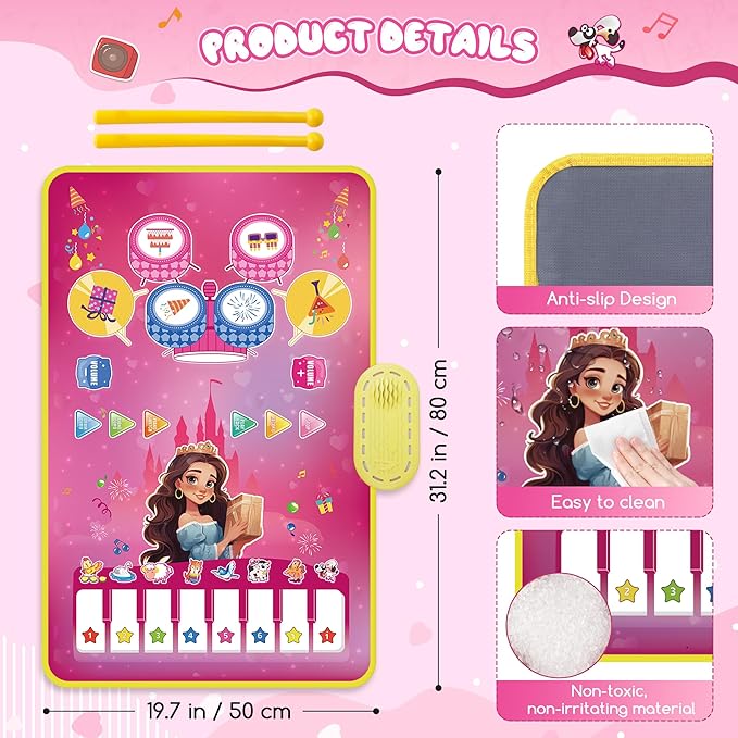 Piano Mat Toddler Baby Girl Toys, 3-in-1 Piano Drum Kids Musical Play Mat Infant Music Toys 12-36 Months, Baby Birthday Gifts Early Learning Toy for 1 2 3 Years Old Boy Girls