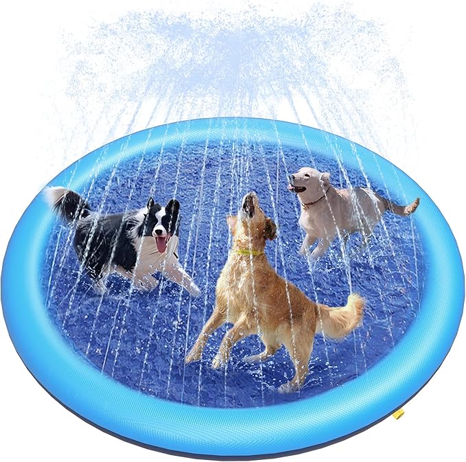 Peteast Splash Pad for Dogs & Kids - Anti-Slip Dog Pool for Large Dogs, 0.58 mm Thickened Durable Outdoor Water Play Mat, Summer Sprinkler Toy for Backyard (67in, Blue)