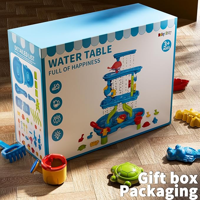 4-Tier Water Table for Toddlers 3-5 Kids Ages 4-8, Summer Outdoor Beach Sensory Activity Playset Kids Sand Box and Water Table Toys, Party Birthday Gifts for Boys and Girls 3 4 5 6 7 8