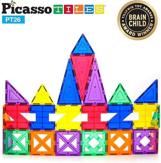 PicassoTiles Building Blocks Inspirational Kit 3D Building Construction Toys Clear Magnetic Stacking Set STEM Playboards Magnet Felt Tiles Novelty Games, Creativity Beyond Imagination