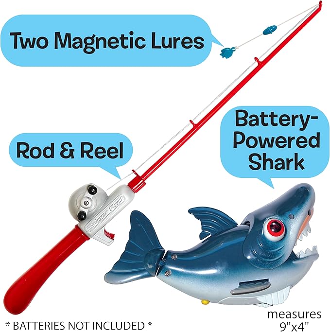 Small World Toys Magnetic Fishing Game, Catch of The Day Shark Fishing Toy for Kids Ages 3+, Includes Kids Fishing Pole and 1 Shark for Toddler Bath Toys, Water Fish Toys for Pools & Tubs