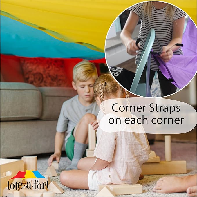 Tote a Fort Original Blanket Fort Building Kit for Kids, 3 Blanket TOTEAFORT Toy, Make a Portable Playhouse, Play Tent Boy and Girl Indoor Outdoor Build Set, STEM Children Toy, Ages 4, 8, 12 +