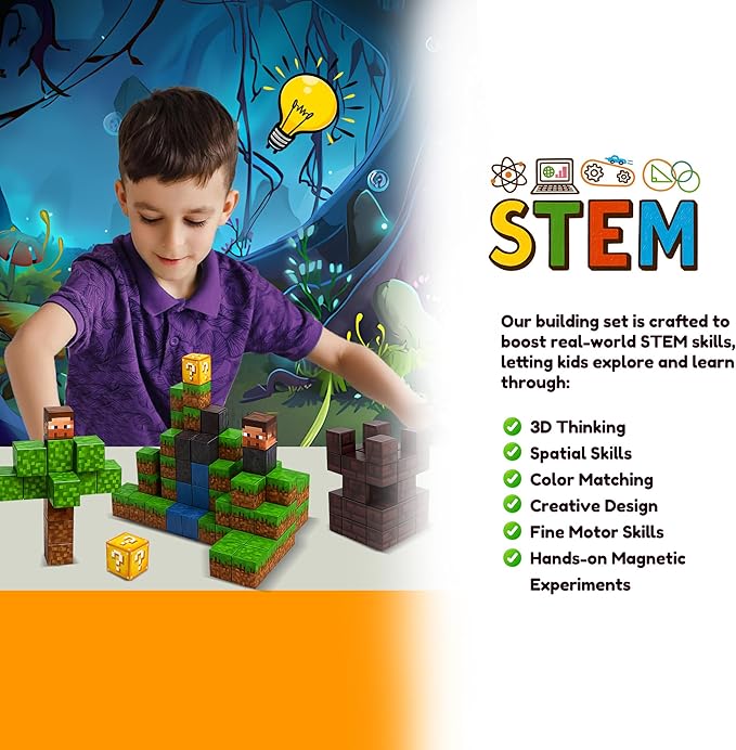 Magnetic Blocks 96PCS - River Scene Construction Cubes, STEM Preschool kit, Safe ABS no-Odor, CPC ASTM Certified, Travel-Ready Ages 3–12, Perfect for Birthday